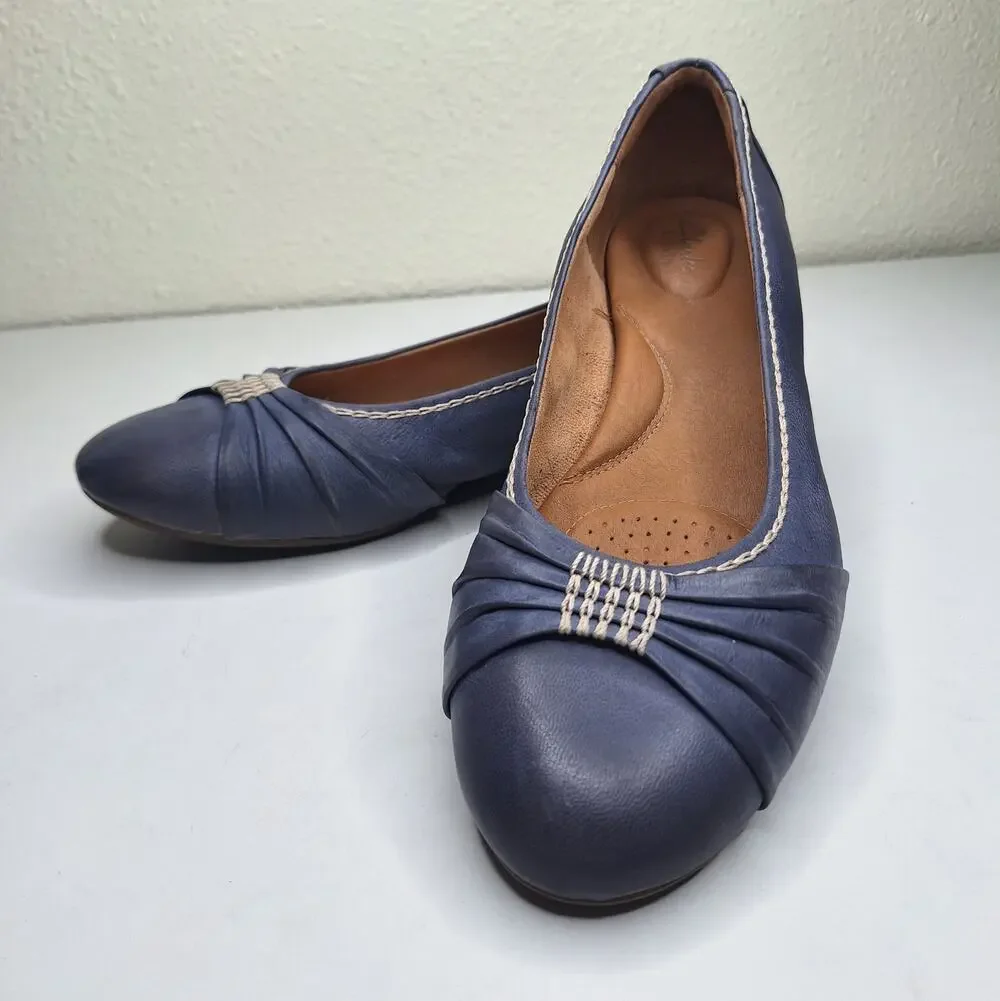 Clarks Artisan Ballet Flats Blue Leather Slip On 12 Bow Comfort Artsy Fairy Boho